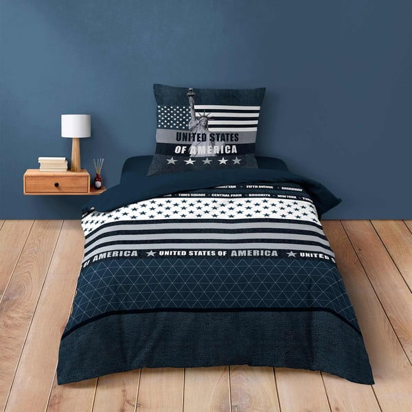 Tumši zila vienguļamā kokvilnas gultas veļa 140x200 cm States – douceur d'intérieur-image-4