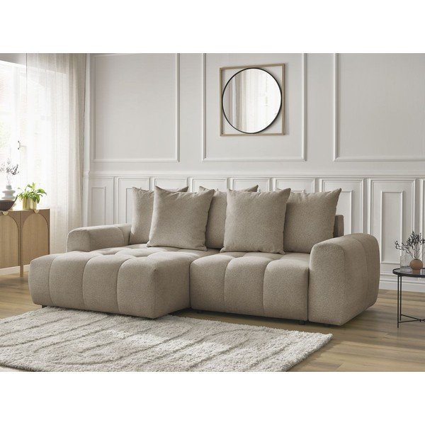 Bēšs salokāms stūra dīvāns no šenila auduma ar uzglabāšanas vietu  (ar kreiso stūri/ar zvilni) Roxelane – Bobochic Paris-image-4