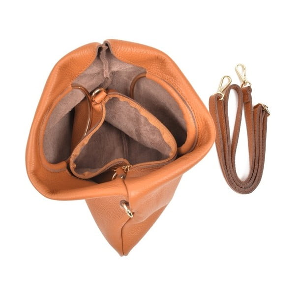 Konjaka krāsas brūna ādas somiņa Luisa Vannini Pergon Cross-image-2