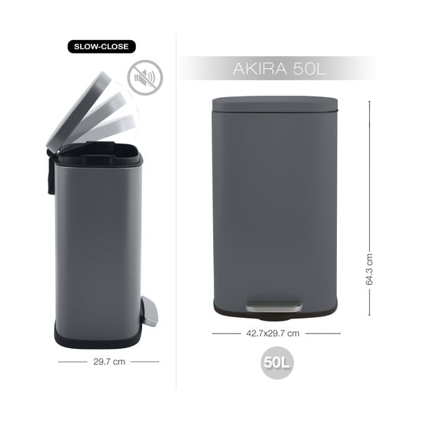 Tumši pelēka tērauda atkritumu tvertne ar pedāli 50 l   Akira – Spirella-image-3