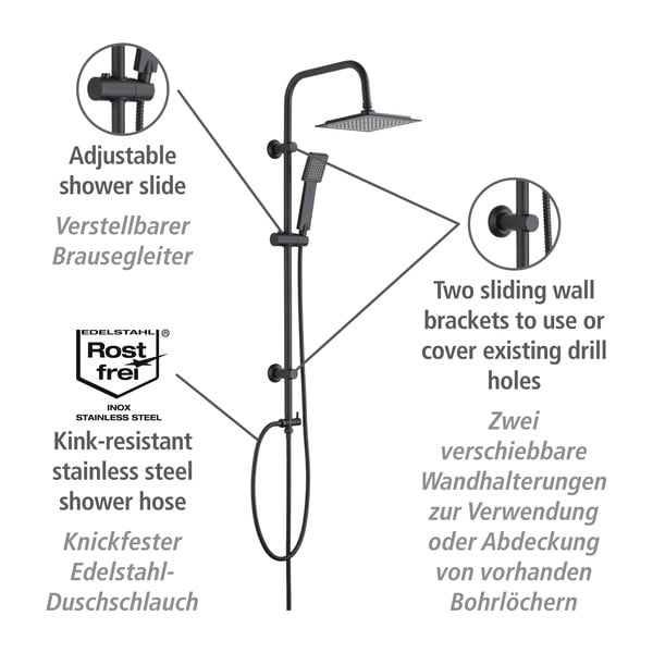 Matēti melns nerūsējošā tērauda dušas komplekts 101 cm Cuadro – Wenko-image-3