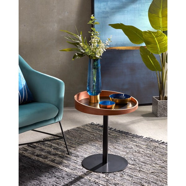 Apaļš sānu galdiņš ar valrieksta koka imitācijas galda virsmu ø 46 cm Kaori – Kave Home-image-1