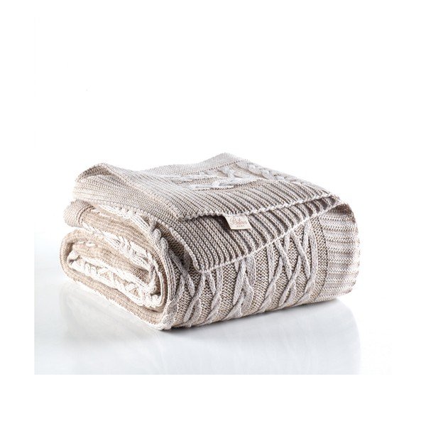 Pelēki bēšs gultas pārklājs Knit, 220 x 240 cm-image-1