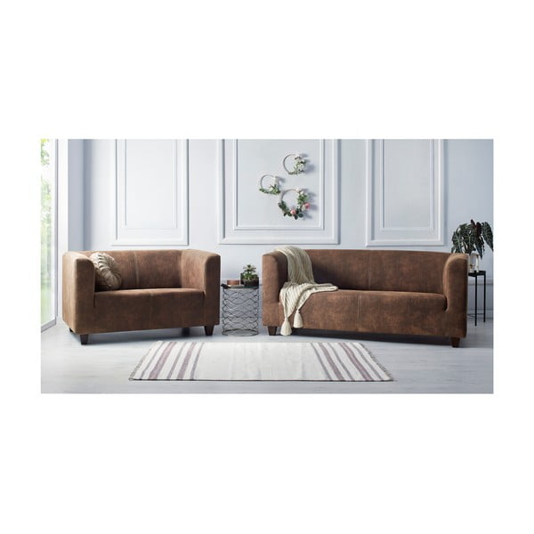 Brūns divvietīgs un trīsvietīgs dīvānu komplekts Bobochic Paris Django Preston