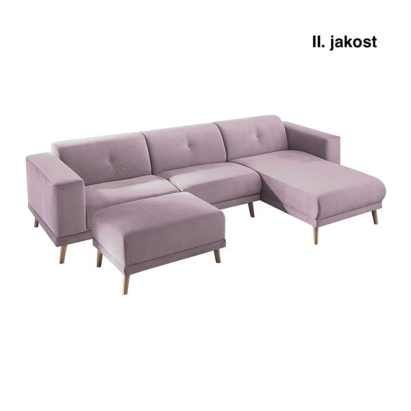 Rozā stūra dīvāns ar kāju balstu Bobochic Paris Luna, labais stūris, 308 cm