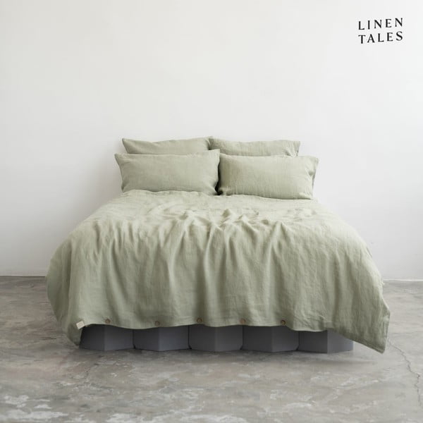 Gaiši zaļa lina gultas veļa vienvietīgai gultai 135x200 cm – Linen Tales