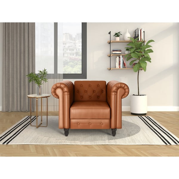Konjakbrūns Chesterfield atpūtas krēsls no ādas imitācijas Felix – Støraa-image-1