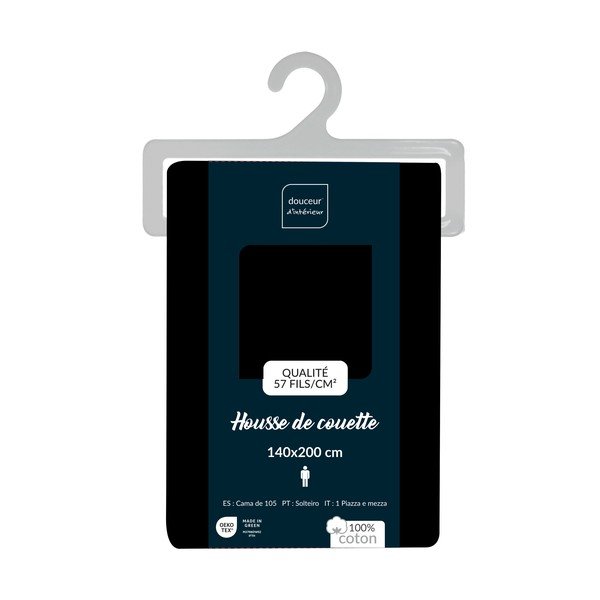 Melns vienguļamais kokvilnas segas pārvalks 140x200 cm Lina – douceur d'intérieur-image-2