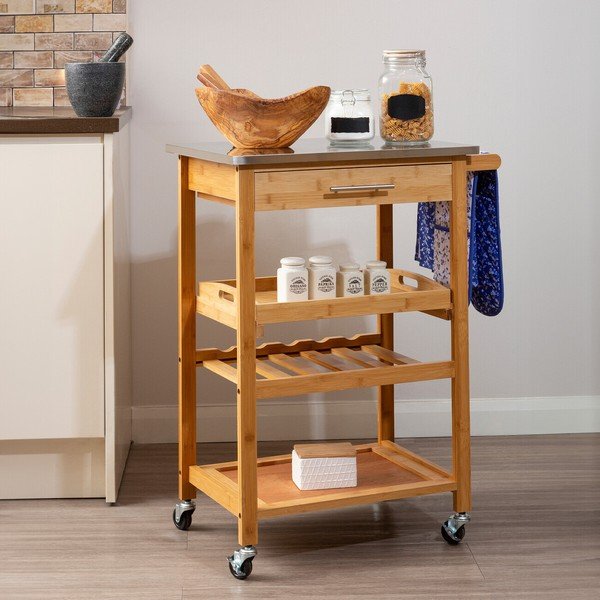 Bambusa servēšanas galdiņš uz riteņiem 41x58 cm Harlow – Premier Housewares-image-2