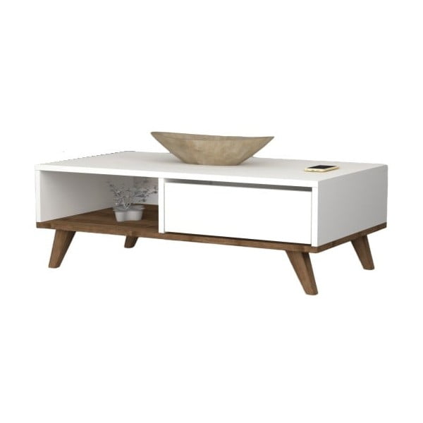 Balts kafijas galdiņš no priedes 56x120 cm Mira – Gauge Concept