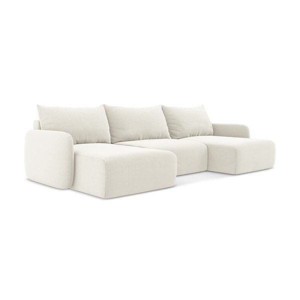 Krēmkrāsas samta salokāms (U veida) stūra dīvāns ar uzglabāšanas vietu Kalena – Makamii-image-2