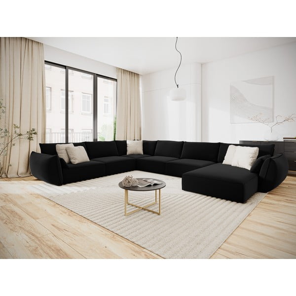Melns samta stūra dīvāns (ar kreiso stūri/U veida) Vanda – Mazzini Sofas-image-1