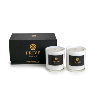 2 baltu aromātisko sveču komplekts Privé Home Safran-Ambre Noir/Black Wood