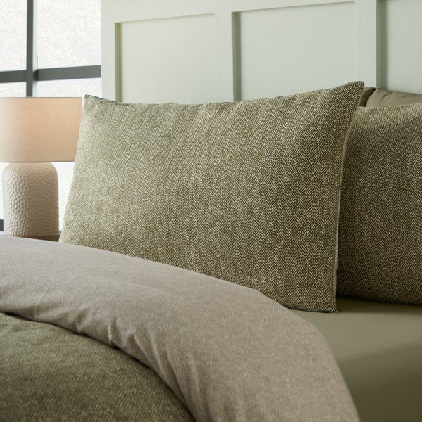 Zaļa divguļamā flaneļa gultas veļa 200x200 cm Brushed Herringbone – Catherine Lansfield-image-3