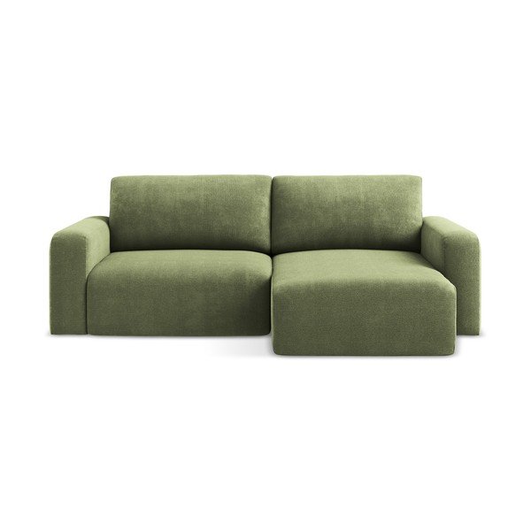 Zaļš salokāms stūra dīvāns no šenila auduma ar uzglabāšanas vietu (ar labo stūri/ar zvilni) Kona – Makamii