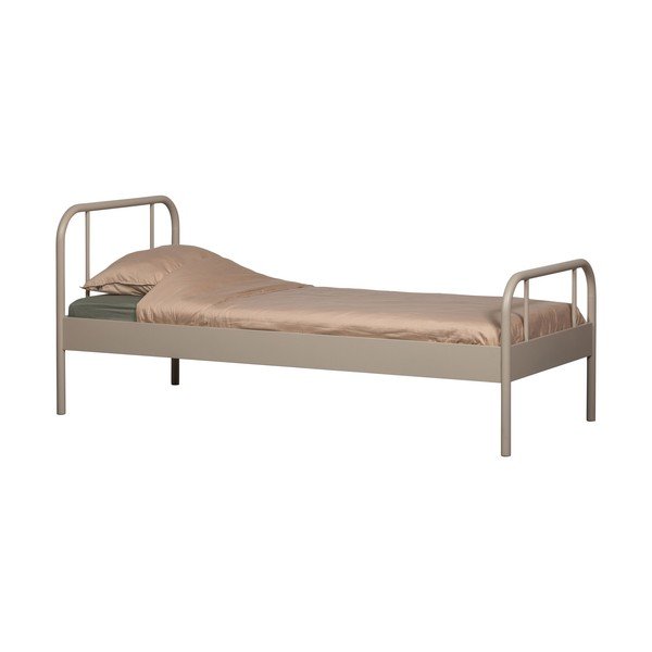 Bēša metāla vienvietīga gulta ar redelēm 90x200 cm Mata – WOOOD