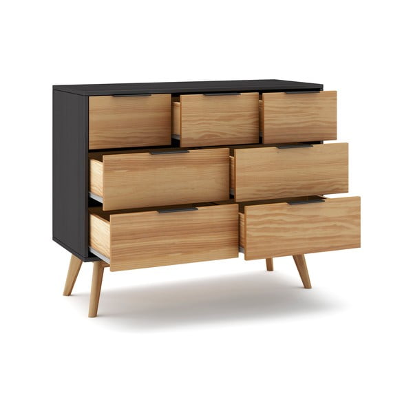 Melna/dabīga toņa zema priedes kumode 120x83 cm Lavis – Marckeric-image-3