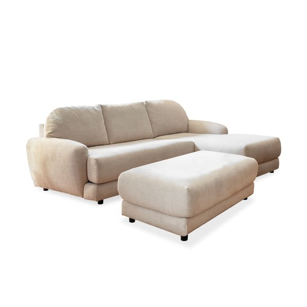 Krēmkrāsas stūra dīvāns (labais stūris) ar kāju soliņu Comfy Claude – Miuform