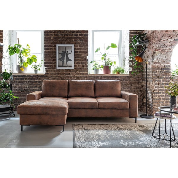 Brūns izlaižams stūra dīvāns no ādas imitācijas Miuform Lofty Lilly Vintage, kreisais stūris-image-1