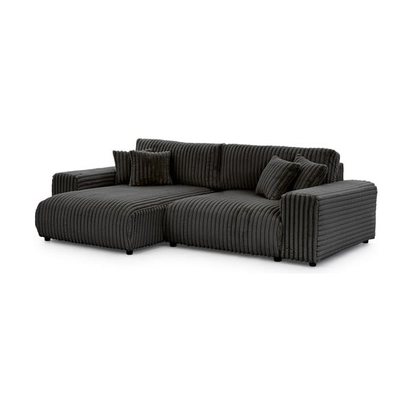 Tumši pelēks izvelkams velveta stūra dīvāns ar uzglabāšanas vietu (ar kreiso stūri) Sarina – Ropez