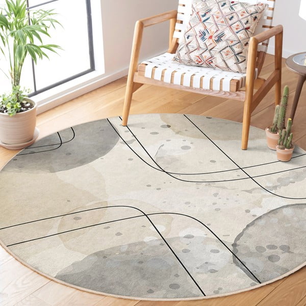 Bēšs mazgājams apaļš paklājs ø 100 cm Simple Lines – Mila Home-image-2