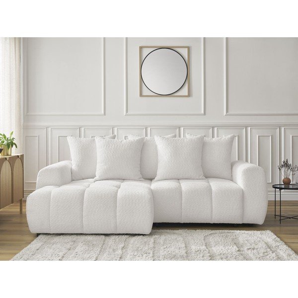 Balts salokāms stūra dīvāns no buklē auduma ar uzglabāšanas vietu (ar kreiso stūri/ar zvilni) Roxelane – Bobochic Paris-image-1