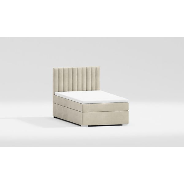 Bēša polsterēta vienvietīga gulta ar veļas kasti un redelēm  90x200 cm Bunny – Ropez