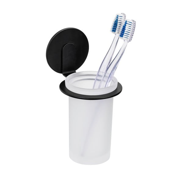 Matēti melns stikla pašlīmējošs trauks zobu birstei Bivio – Wenko-image-4