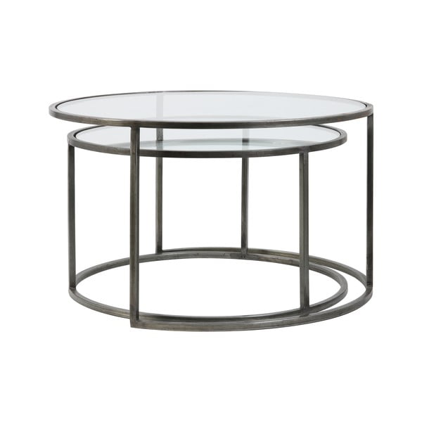 Pelēki stikla apaļie žurnālgaldiņi (2 gab.) ø 75 cm Duarte – Light & Living-image-3