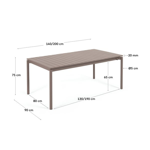 Brūns alumīnija dārza galds Kave Home Zaltana, 140 x 90 cm-image-3