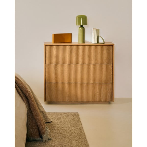 Dabīga toņa kumode ar ozolkoka imitāciju 90x79x50 cm Helvine – Kave Home-image-1