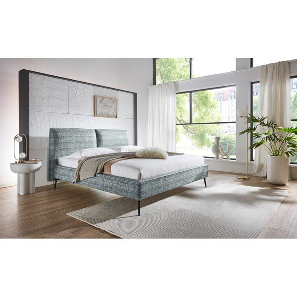 Zila polsterēta divvietīga gulta bez režģa 160x200 cm Infinity – Meise Möbel-image-1