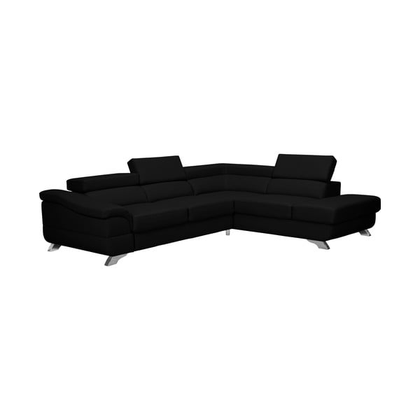 Melns ādas stūra dīvāns ar uzglabāšanas vietu Windsor & Co Sofas Gamma, labais stūris-image-1