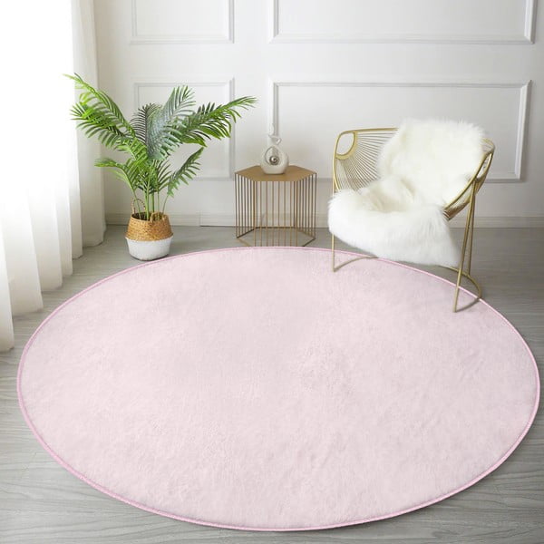 Gaiši rozā mazgājams robotu putekļu sūcējiem piemērots apaļš paklājs ø 80 cm Comfort – Mila Home-image-1