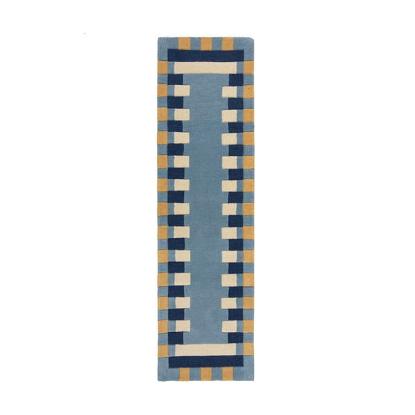 Zils ar rokām darināts vilnas celiņa paklājs 60x230 cm Kai Wool Border – Flair Rugs