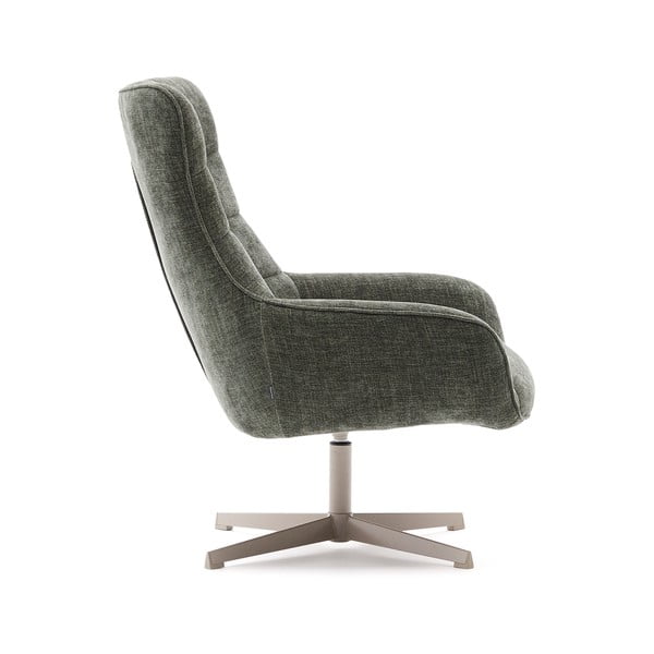 Dūmakaini zaļš grozāms atpūtas krēsls no šenila auduma Teryl – Kave Home-image-2