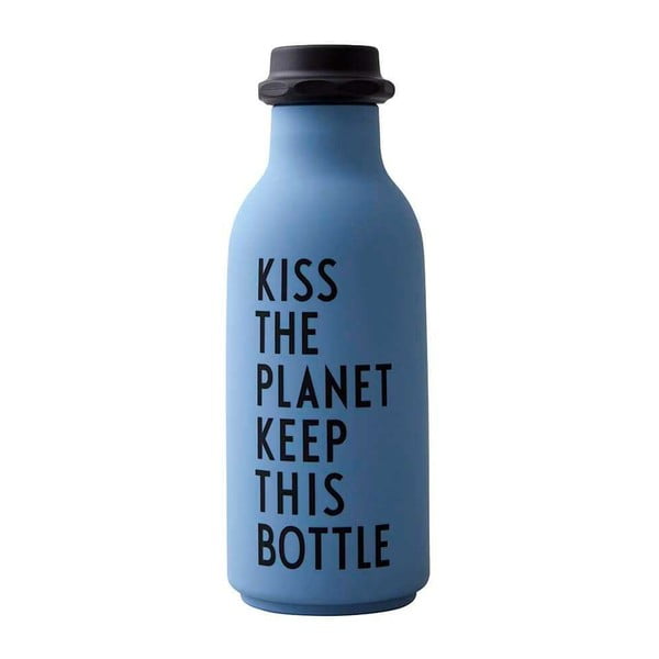 Zila ūdens pudele Design Letters Kiss, 500 ml