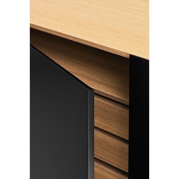 Melna zema kumode ar ozolkoka imitāciju 165x78 cm Arista – Teulat-image-4