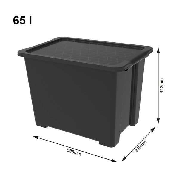 Spīdīga melna plastmasas uzglabāšanas kaste ar vāku Evo Easy – Rotho-image-2