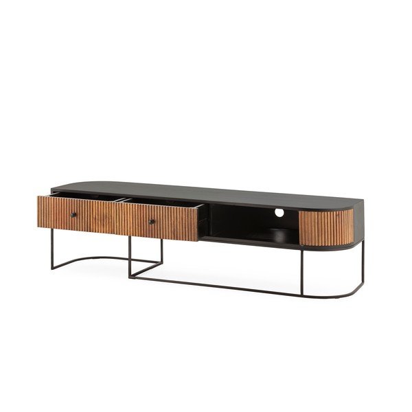 Dabīga toņa mango masīvkoka TV galdiņš 160x45x40 cm Curve – MOME-image-3