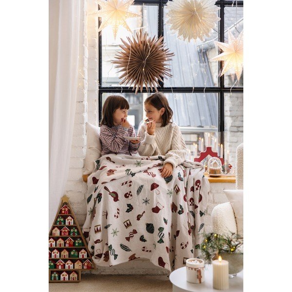 Balts pleds ar Ziemassvētku motīvu 130x160 cm Yule – Bloomingville-image-4