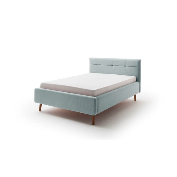 Gaiši zila polsterēta divguļamā gulta ar glabāšanas vietu un režģi 140x200 cm Lotte – Meise Möbel