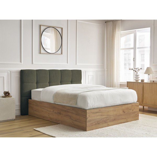 Zaļa polsterēta polsterēta/no skaidu plāksnēm divvietīga gulta ar veļas kasti ar redelēm 160x200 cm Kumo – Bobochic Paris-image-2
