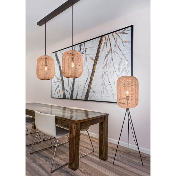 Bēša stāvlampa ar auduma/pītu abažūru (augstums 150 cm) Runa – Trio-image-3