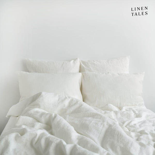 Balta lina gultas veļa divvietīgai gultai 200x220 cm – Linen Tales-image-1
