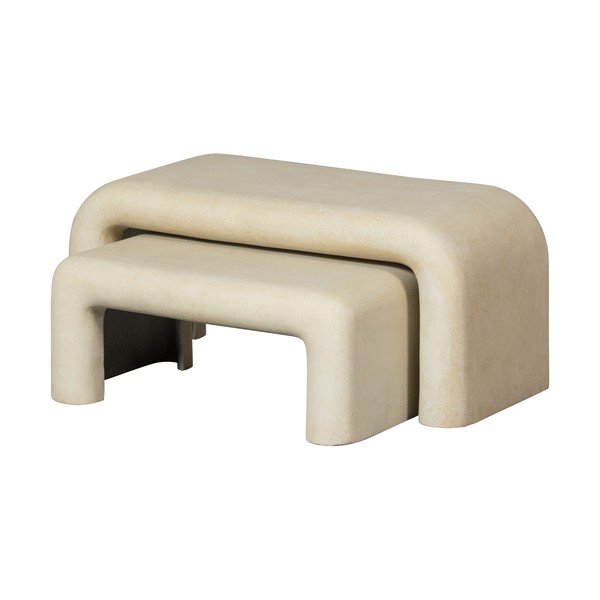 Krēmkrāsas žurnālgaldiņi ar akmens imitāciju (2 gab.) 42x92 cm Stani – WOOOD