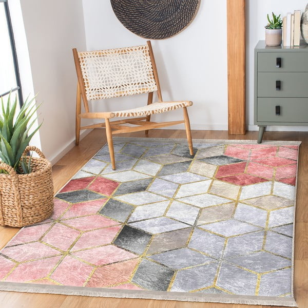 Rozā/pelēks mazgājams paklājs 160x230 cm – Mila Home-image-2