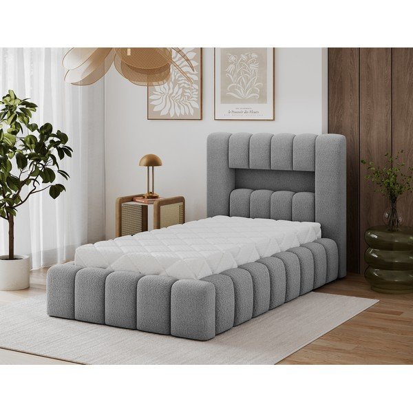 Pelēka polsterēta vienvietīga gulta ar veļas kasti ar redelēm 90x200 cm Lamica – ELTAP-image-1