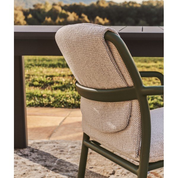 Zaļš polsterēts dārza krēsls Linosa – Kave Home-image-2
