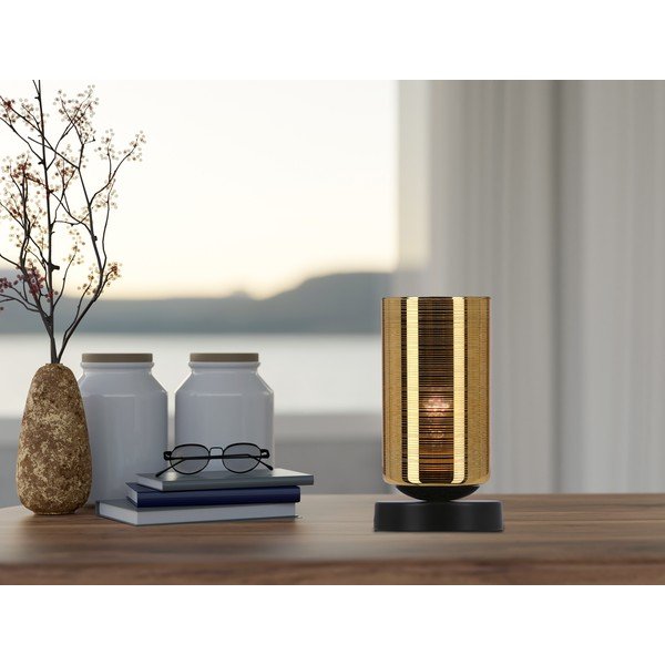 Melna/zelta krāsas galda lampa ar stikla abažūru (augstums 25 cm) Cox – Candellux Lighting-image-1